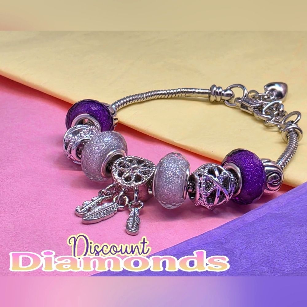 Purple & Silver Open Back Aligator Clip Dreamcatcher Bracelet